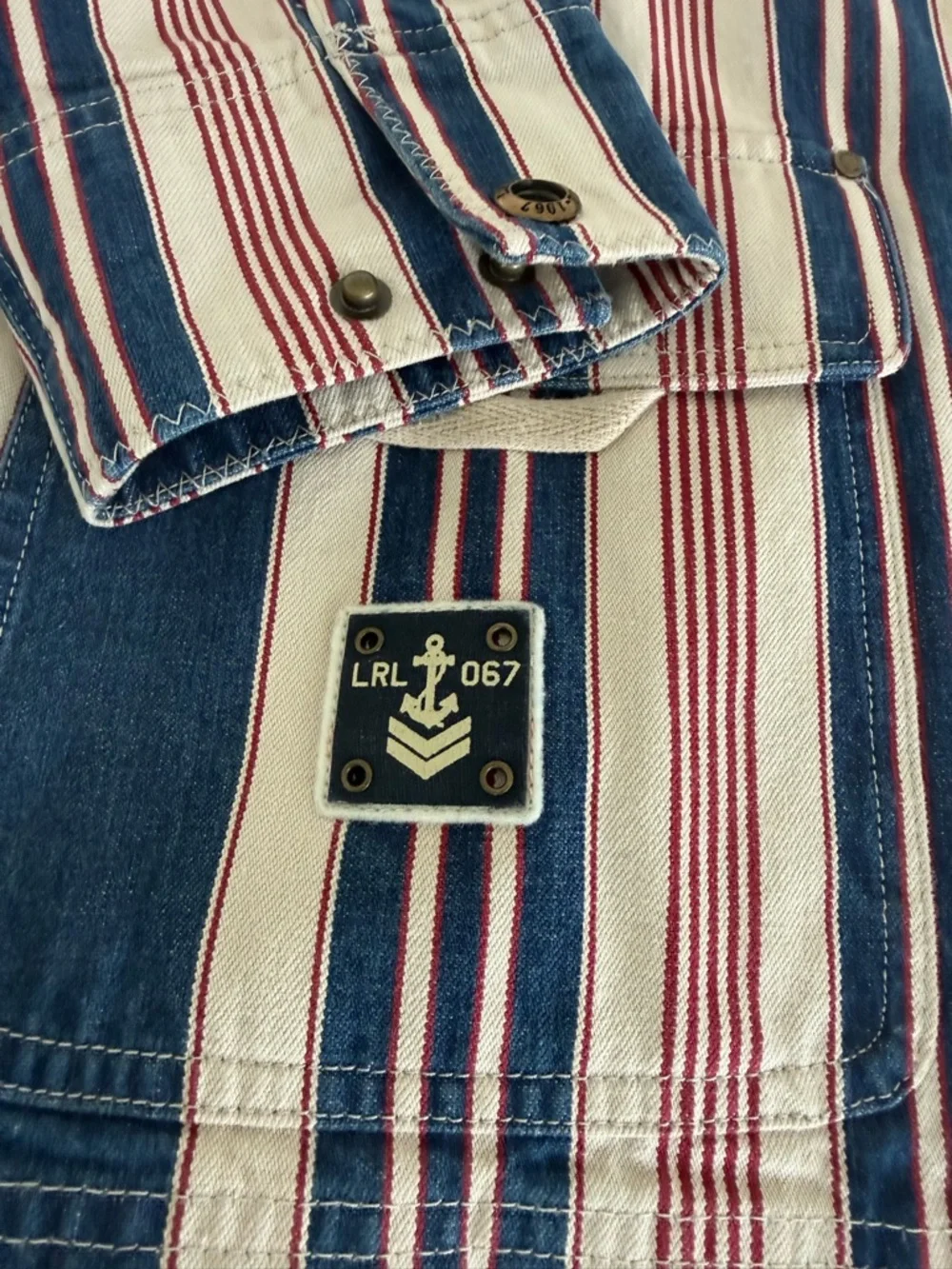 Vintage Ralph Lauren Striped Jean Jacket in Navy, White & Red - Picture 5 of 7